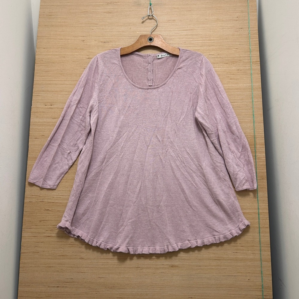 Mansted Mauve Pink Linen Hemp Knit Top 3/4 Sleeve Ruffle Hem XL